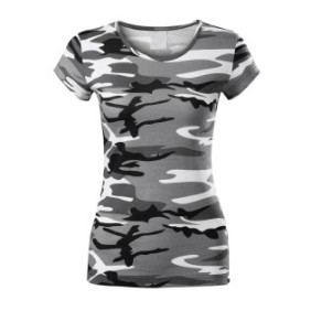 T-shirt sportiva mimetica, da donna, 100% cotone, taglio Camber, maniche corte, finitura siliconata, grigio