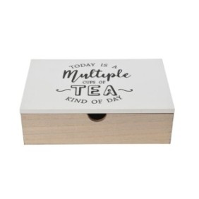 Scatola da tè, 6 scomparti, 24x16,5x7 cm, Legno, Bianco/Marrone