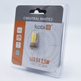 Lampadina LED 2,5W (20W), 230 lm, attacco G4, voltaggio 12V, luce naturale (4000 K), Kobi
