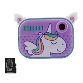 Fotocamera digitale per bambini, THD Pixel C3, Wifi, scheda microSD 32 Gb, stampante termica, risoluzione 12 megapixel, unicorno viola