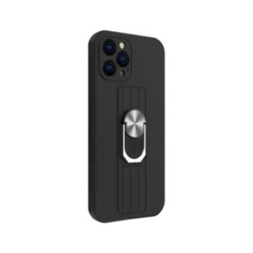 Cover posteriore Upzz Ring Liquid compatibile con iPhone 12 Pro, supporto posteriore in metallo, protezione fotocamera, nera