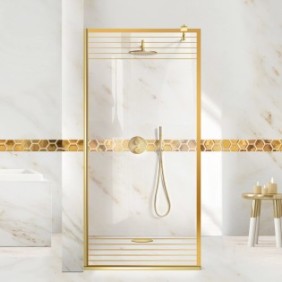Parete doccia walk-in Aqua Class ® Gold, modello Fence dorata, vetro trasparente, fissata, 80x195 cm