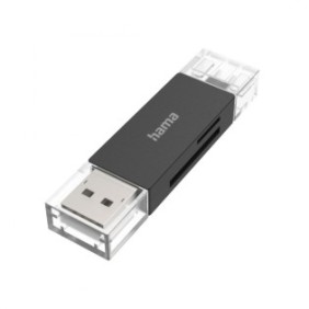 Lettore di schede, HAMA, OTG, USB-A + USB-C, USB 3.2, SD/microSD, Nero