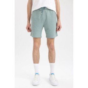 DeFacto, Shorts in Misto Cotone con Tasche Laterali, Verde Chiaro
