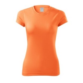 T-shirt sportiva, da donna, 100% poliestere, asciugatura rapida, taglio curvo, mandarino