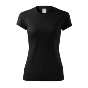 T-shirt sportiva, da donna, 100% poliestere, asciugatura rapida, taglio Camber, nera