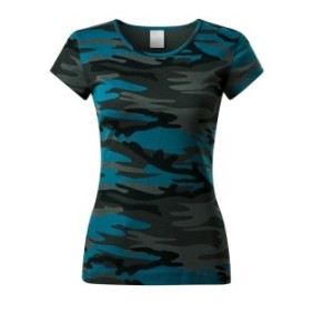 T-shirt sportiva mimetica, da donna, 100% cotone, taglio Camber, maniche corte, finitura siliconata, Blu