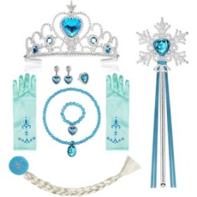 Set di accessori principessa con bacchetta magica a corona, Aisdelu®, Bacchetta magica, corona, coda intrecciata, Età 3-7 anni, Blu/Argento