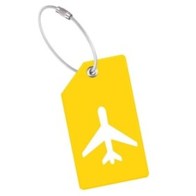 Etichetta identificazione bagaglio tipo tag in silicone, modello aereo, per trolley e borse da viaggio, colore giallo