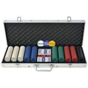Set da poker con 500 fiches, vidaXL, Alluminio, 55,5 x 20,5 x 6,7 cm, Multicolore