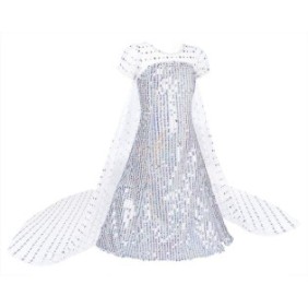 Costume Elsa Frozen, AmzBarley®, Cotone/Poliestere, 7-8 anni, 130 cm, Argento