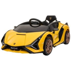 Auto elettrica per bambini Lamborghini Sian, trazione 4x4, sedile in pelle ECO, trazione, sistema troller, ruote EVA, gialla