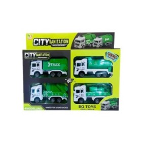 Set di 4 camion della spazzatura, City Sanitation, verde, 3 anni, 28x18x4,5 cm