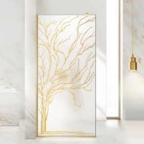 Parete doccia walk-in Aqua Roy ® Gold, modello Golden Tree, vetro satinato 8 mm, protetto, anticalcare, 90x195 cm