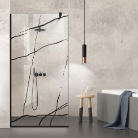 Parete doccia walk-in Aqua Class ® Black, modello Marmo nero, vetro trasparente, fissata, anticalcare, 100x195 cm
