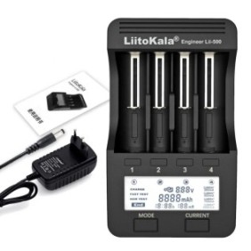 Caricabatterie intelligente, Liitokala, Lii-500, slot per 4 batterie, 1A, Display, nero