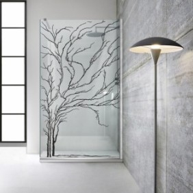 Parete doccia walk-in Aqua Roy ® INOX, modello Tree nero, vetro trasparente 8 mm, fissato, anticalcare, 90x195 cm