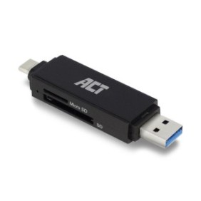 Lettore di schede, ACT, USB-C/USB-A per schede SD/micro SD, nero