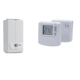 Confezione IMMERGAS VICTRIX OMNIA 25 caldaia a condensazione, kit scarico e termostato Honeywell Home DT92A