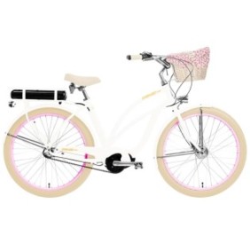 Bicicletta elettrica da donna White Rose 3B, Embassy, ​​alluminio, 3 velocità, ruote da 26 pollici, bianco/rosa, 24 kg