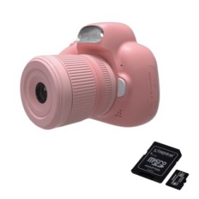Fotocamera digitale per bambini, THD Pixel D6, aspetto DSLR, risoluzione 18 megapixel, scheda microSD 32 GB, rosa