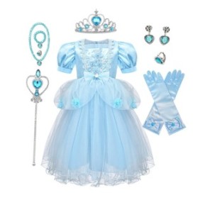 Abito da principessa modello Cenerentola, con molteplici accessori, 150 cm / 8-9 anni, Blu