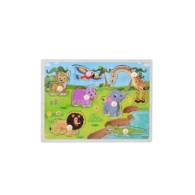 Puzzle educativo da incasso Ælements®, stile Montessori, modello Animali selvatici nella foresta, in legno, 30x22 cm