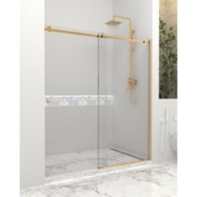 Parete doccia con porta scorrevole, vetro trasparente da 8 mm, accessori hardware oro, 130 - 140 x 200 cm