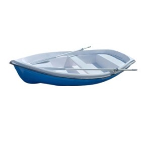 Barca da pesca per 3 persone, lunga 2,8 mt, larga 1,45 mt, doppio fondo, inaffondabile e trasportabile sul tetto dell'auto, a remi o a motore