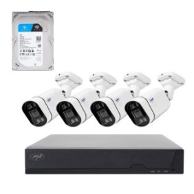 Kit videosorveglianza POE PNI House IPMAX POE 5, NVR con 4 porte POE, 4 telecamere IP da 5 MP, HDD da 1 TB incluso