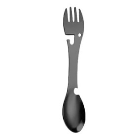 Posate tipo Spork 5 in 1, utilizzabili come cucchiaio, forchetta, coltello, apriscatole e apribottiglie, con foro per clip, per campeggio e viaggi, nero, PriStyle®