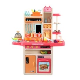 Cucina per bambini completa, lavello, fornello, frigorifero, luci e suoni, 65 pezzi, rosa