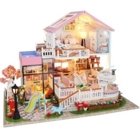 Modello di casa di montaggio, Habarri, 32 cm x 21,5 cm x 23,5 cm, miniatura fai da te, lampadine a LED, multicolore