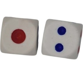Set di 2 dadi, 12 mm, bianchi con punti blu e rossi, Dalimag