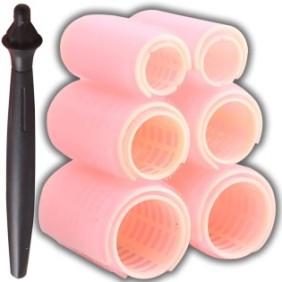 Set di 6 bigodini con 3 dimensioni: 2,5 cm, 3,3 cm, 4,3 cm, con manico, rosa