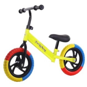 Balance bike senza pedali, Bicicletta per principianti per bambini da 2 a 5 anni, Gialla, con ruote in 3 colori