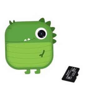 Fotocamera per bambini, THD Pixel M2a, stampante termica, scheda microSD 32 GB, 18 megapixel, verde dinosauro