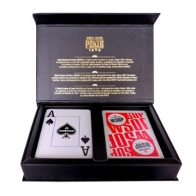 Set di carte da gioco da poker, ufficiali World Series of Poker - WSOP, competizione, 100% plastica, indice grande, 2 mazzi, colore del dorso nero, rispettivamente rosso