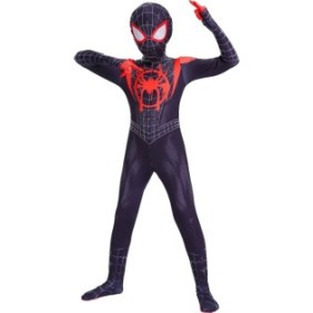 Costume in lycra per bambini Marvel Spiderman Miles Morales 7-8 anni 125-135 cm Nero/Rosso