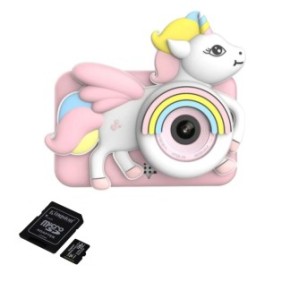 Kit fotografico THD, fotocamera digitale per bambini, D32, 8 megapixel, video 720p, scheda di memoria da 32 GB, rosa unicorno