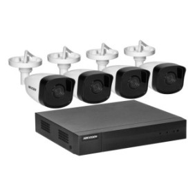 Set di monitoraggio HIKVISION, ORNO, 4 telecamere con tubo IP e registratore HIKVISION NVR-4CH con 4 canali, risoluzione 4Mpx, IP67, Nero