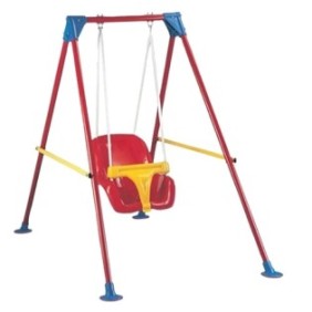 Altalena per bambini con supporto in metallo e seduta in plastica, peso massimo 25 kg, rosso-giallo, 160x90x120 cm