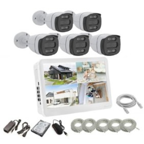 ENVIO kit completo di videosorveglianza IP POE con 5 telecamere FULL COLOR 4MP PESS-KIT5CHMBFP60H400-WHDD