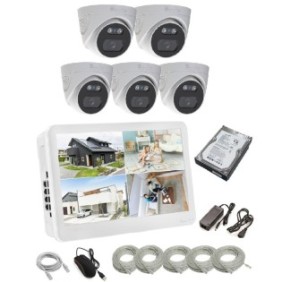 ENVIO kit completo di videosorveglianza IP POE con 5 telecamere FULL COLOR 4MP PESS-KIT5CHMDFM70H400DLM-HDD