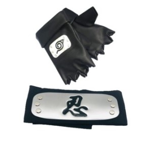 Bandana Naruto, simbolo della guerra, 97 cm, e guanti in ecopelle, neri, Acquista Like A Pro®