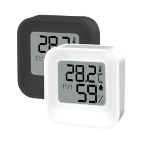 Set di 2 sensori di temperatura e umidità con display LCD, JENUOS®, emoticon intuitiva, termometro ambientale e igrometro, quadrato, bianco/nero
