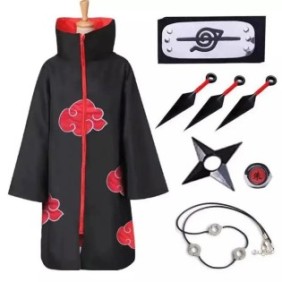 Costume cosplay Anime Naruto Sasuke Uchiha, con accessori, nero, 11-12 anni