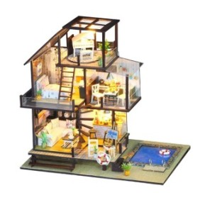 Modello di casa da assemblare, 31 cm x 22 cm x 29 cm, miniatura fai da te, lampadine LED, Habari, multicolore