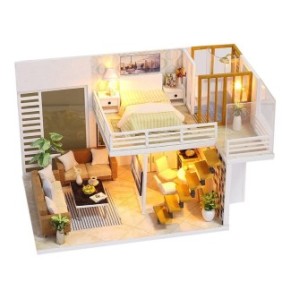 Modello di casa da assemblare, 22 cm x 13,5 cm x 13 cm, miniatura fai da te, lampadine LED, Habarri, multicolore