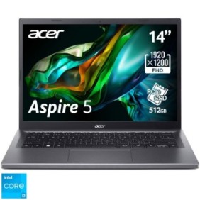 Laptop Acer Aspire 5 A514-56 con processori Intel® Core™ i3-1315U fino a 4,5 GHz, 14", WUXGA, 8 GB DDR5, SSD sì 512 GB, scheda grafica Intel® UHD, senza sistema operativo, Iron